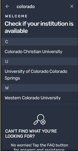 Search for Colorado in Transact Eaccounts